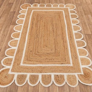 Jute Scalloped Rug - Handmade Natural Fiber, Customizable Color, Shape & Size - Eco-Friendly Home Decor