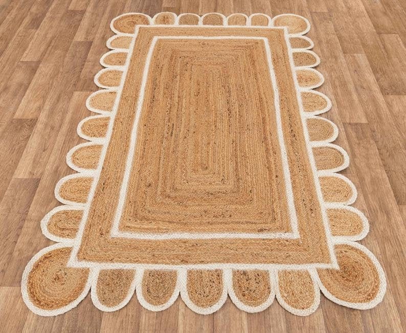 Braided Scalloped Jute Rug Scallop Rug Boho Rug Natural Etsy