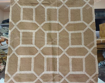 Handwoven Wool Jute Kilim Rug: Traditional Indian Dhurrie