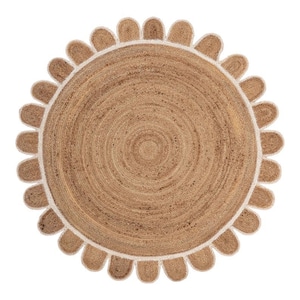 Round Jute Rug: Scalloped Braided Area Rug, Bohemian Home Decor
