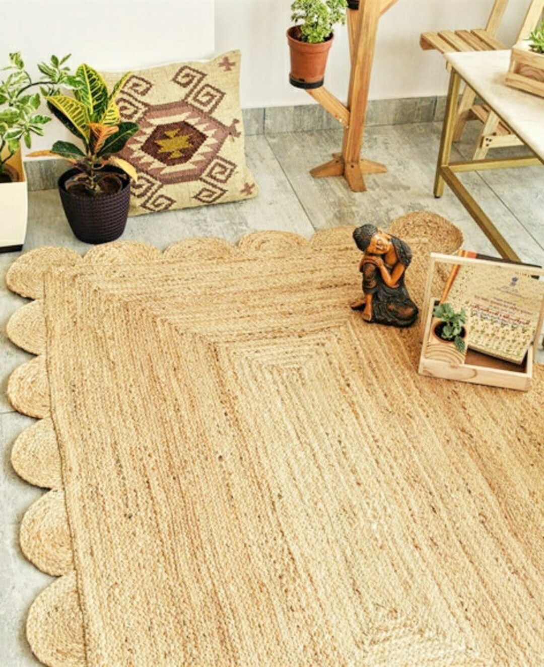 Scalloped Jute Rug Multipal Border Jute Rugs Handmade Rugs Etsy