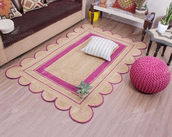 Natural Jute Rug - Scalloped Jute Rug, Bohemian Rug, Jute Scalloped Rug, Jute Rug Rectangular, Scallop Jute Rug, Custom Rug