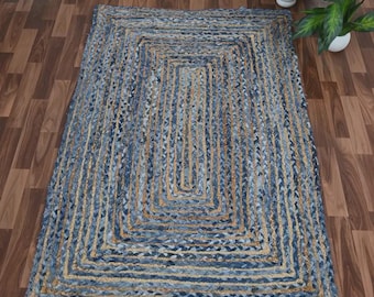 Denim Chindi Rug, Handmade Jute Rug, Chindi Jute Rug, Kitchen Area Rug, Living Room Rug, Jute Area Rug, Vintage Style Indoor - Outdoor Rug