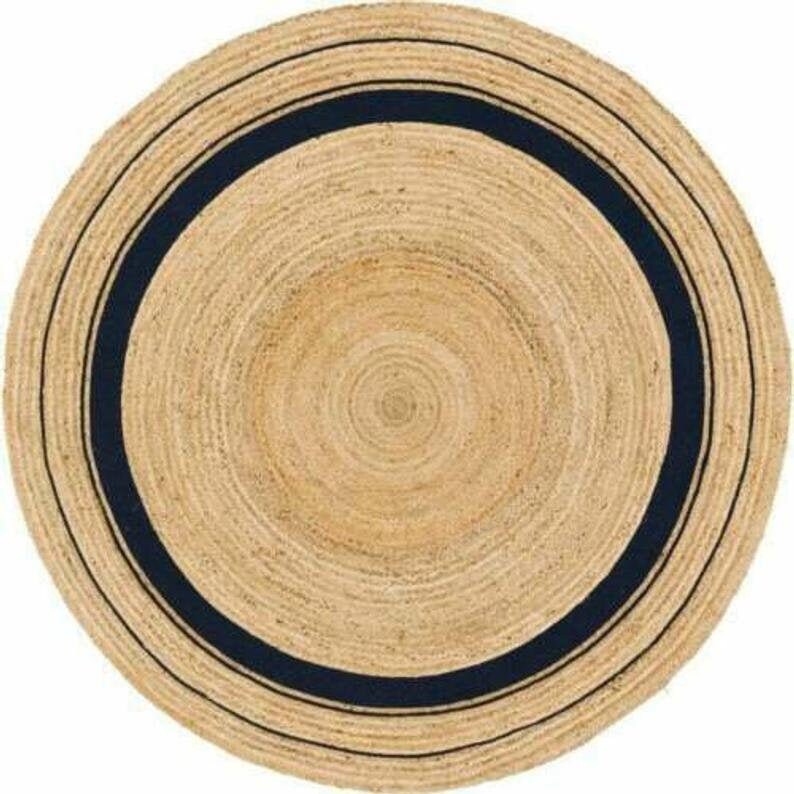 4x4 5x5 6x6 7x7 Jute Natural Round Rug With Black Border Etsy UK