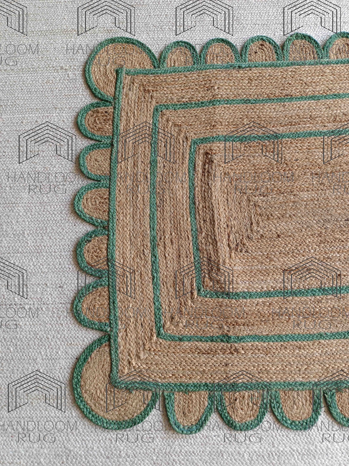 Scalloped Jute Rug Green Scallop Rug Natural Jute Rug Etsy UK
