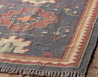 8x10, 9x12 ft handwoven Dark Brown and red Jute kilim rug-handmade kilim rugs-kilim rug baby room-vintage turkish kilim rug