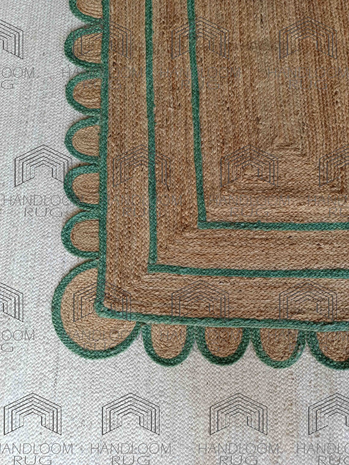 Scalloped Jute Rug Green Scallop Rug Natural Jute Rug Etsy UK