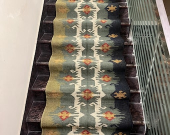 Alfombra Kilim Dhurrie de yute y lana hecha a mano, diseño tradicional indio, decoración ecológica para el hogar.