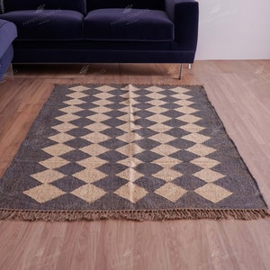 Handwoven Wool Jute Kilim Rug: Vintage Turkish Decor