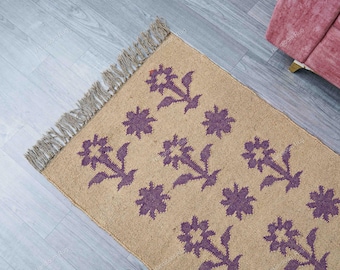 Ręcznie tkany wełniany kilim z juty: dywan w stylu boho do przedpokoju
