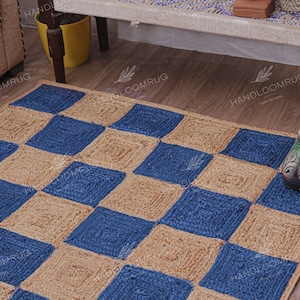 Hand Braided Jute Area Rug: Diamond Design, Indoor Outdoor Carpet