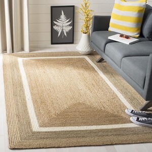 Handmade Braided Jute Rug: Custom Rectangle Area Carpet with Solid Border