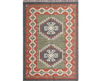 Handgefertigter Woll Kelim Teppich: Boho Teppich
