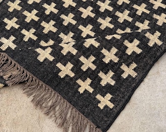 Wool Jute Rug Kilim Area Rug Handmade Kilim Runner Rug Boho Hallway Rug Vintage Kitchen Rug Outdoor Handwoven Wool Rug Custom Size Rug 8x10