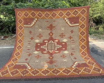 Kilim Rug, Handwoven, Wool and Jute Rug Handmade, Kilim Dhurrie Rug, Traditional Indian jute Area rug