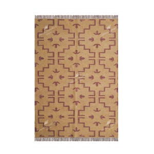 Wool Jute Rug | Handwoven Dark Brown & Red Kilim Rug | Vintage Turkish Kilim | Home Decor, Living Room, Area Rugs