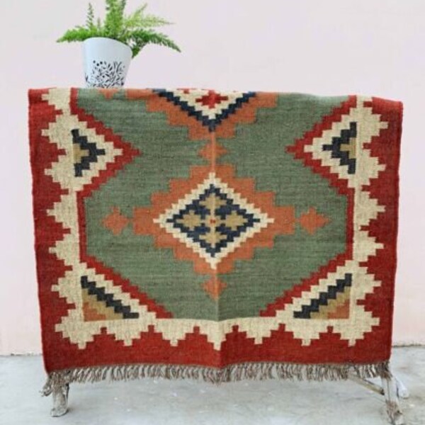 5 By 8 Feet Red Jute Kilim Rug, Bohemian Rug, Carpets, Home Décor Area Rug House Warming Gift, Exclusive Rug