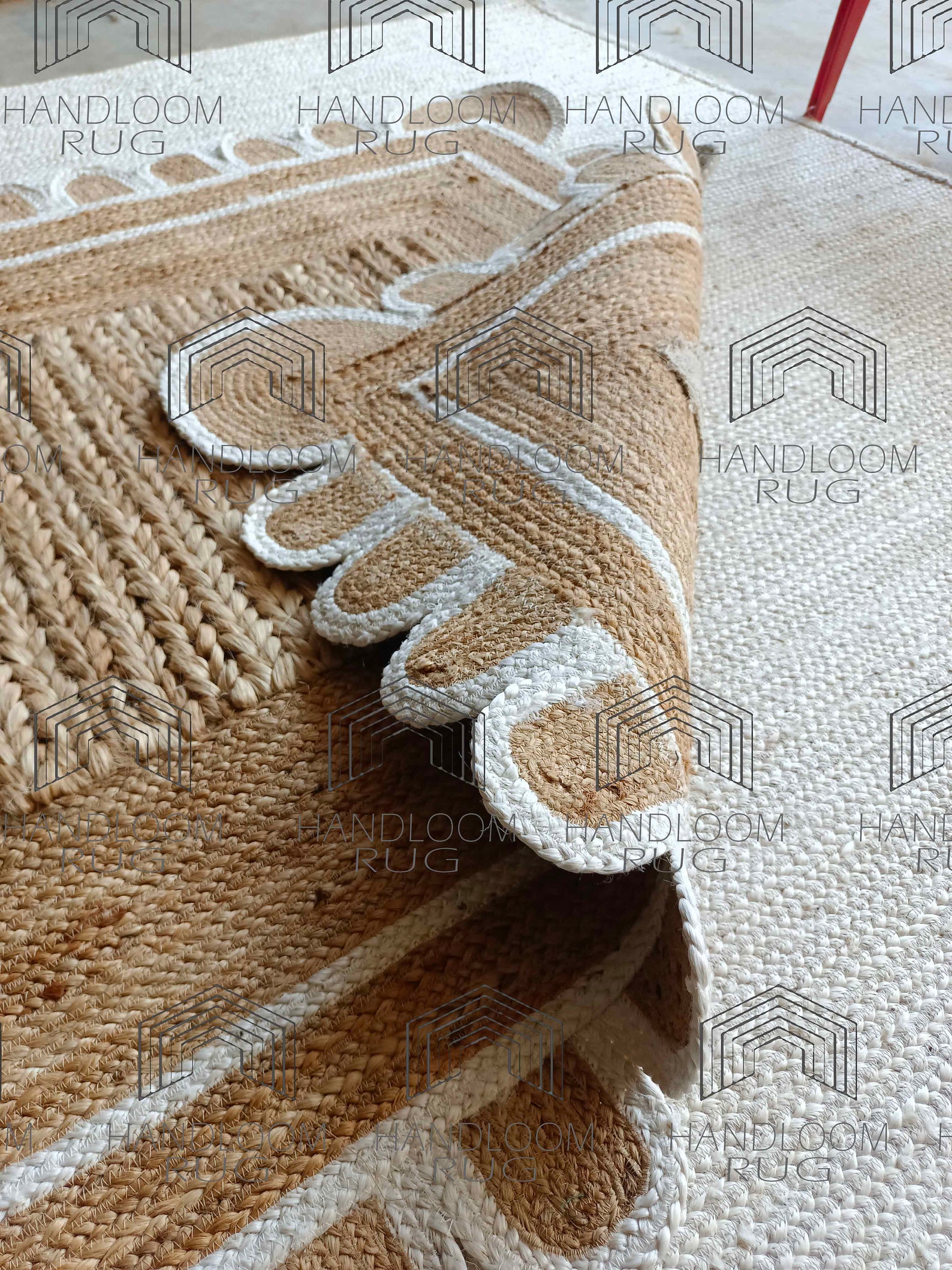 8x10 off White Scalloped Jute Rug, Scallop Rug, Decorative Rug, Natural