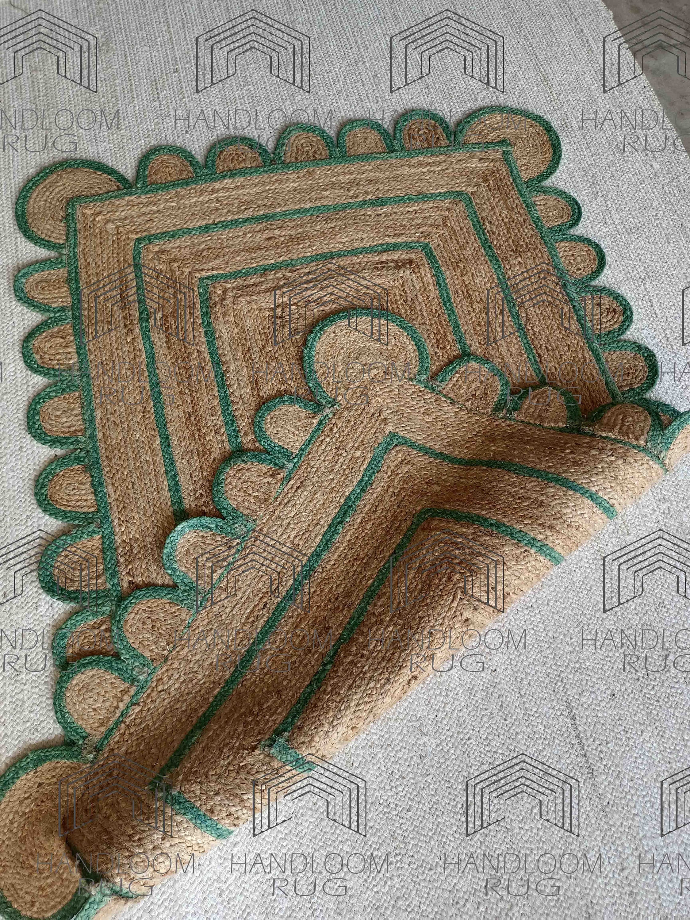 Scalloped Jute Rug Green Scallop Rug Natural Jute Rug Etsy UK