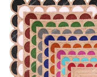 Hand Braided Jute Scalloped Rug: Custom Size Jute Runner For Living Room