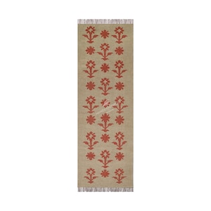 Handmade Kilim Runner Rug: Jute Wool Dhurrie, Custom Size