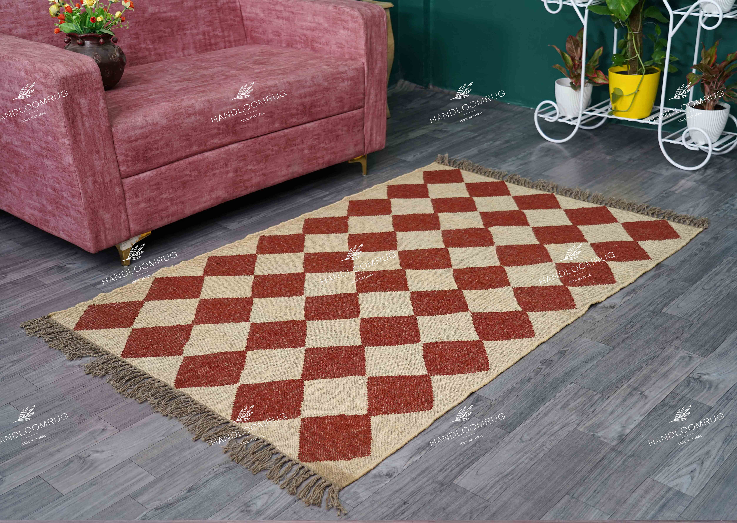 Handwoven Wool Jute Kilim Rug: Traditional Indian Dhurrie