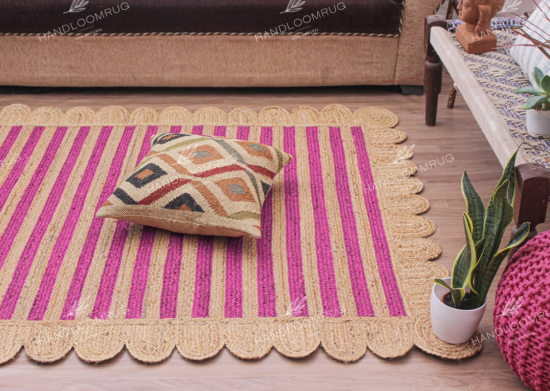 Natural Jute Scalloped Rug Scallop Rug Natural Jute Rug Etsy