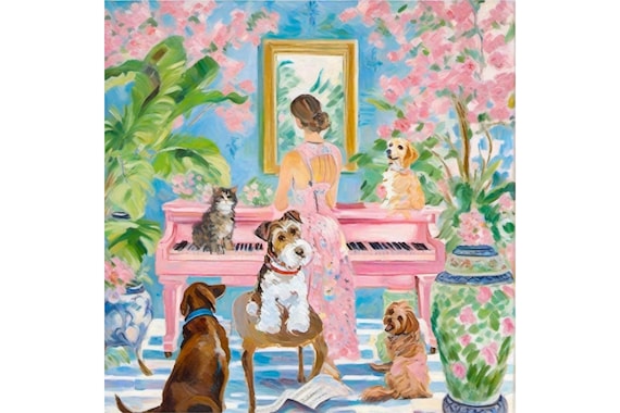 Whimsical Animals at Piano Watercolor Art Print