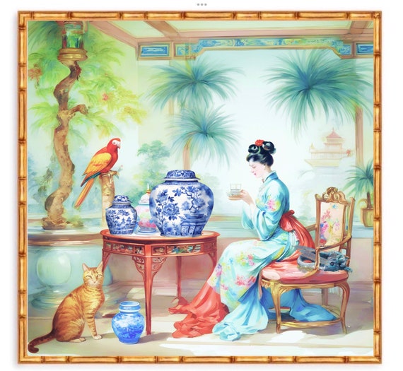 Chinoiserie art, The Tea Palace, watercolor wall art