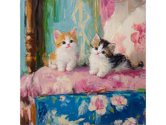 Grandmillennial art, Who said Meow? whimsical kitten art