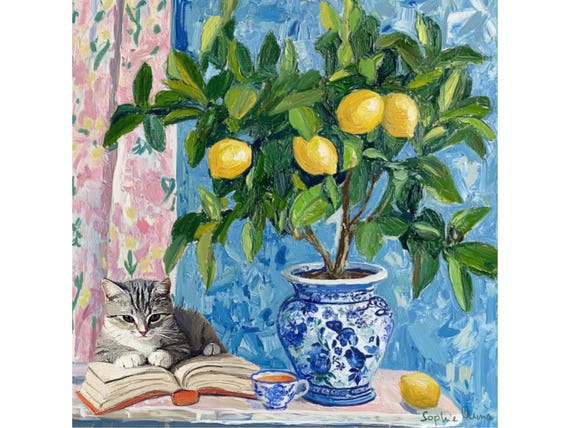 Grandmillennial art, A Reading Nook, whimsical library art