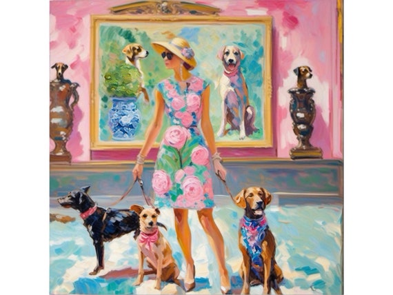 A day at the museum, grandmillennial art, oil painting