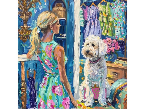 Grandmillennial art, Fashionistas, preppy whimsical oil painting