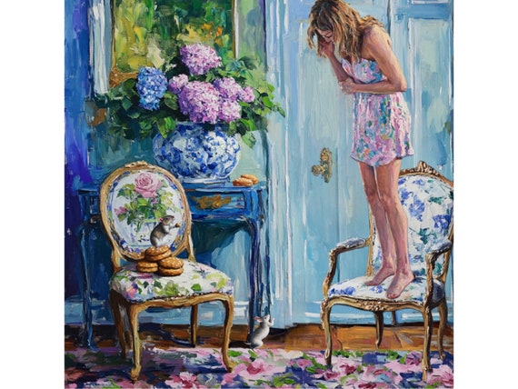 Who is afraid of Mrs Mouse, grandmillennial art, oil painting, whimsical giclee