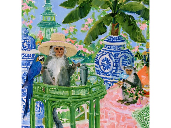 Monkey Bartender, whimsical Palm Beach monkey art