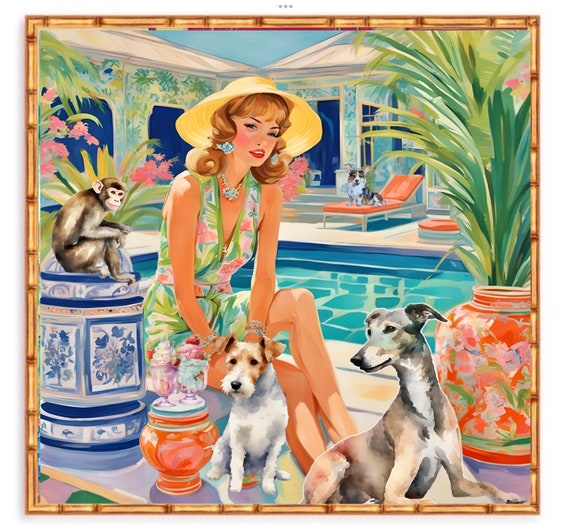 Grandmillennial art, At the swimming pool,  giclee print