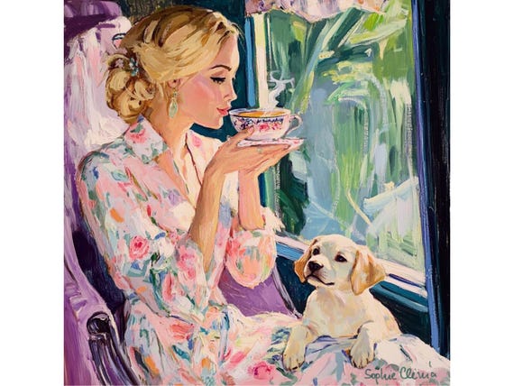 Grandmillennial art, On the Train, whimsical fine art