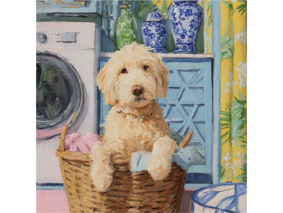 Golden Doodle Laundry Room Art Print, Whimsical Dog giclee print