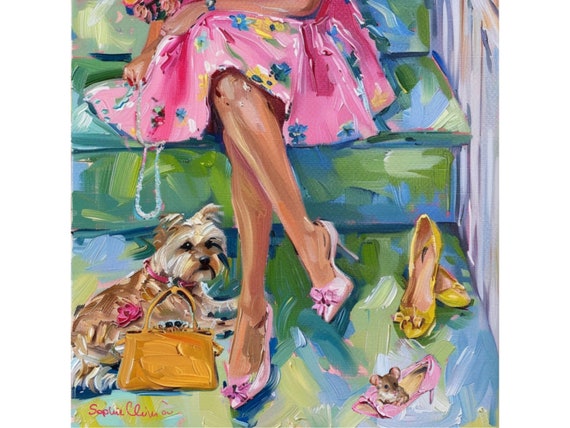 Grandmillennial art, In the dressing room, whimsical fine art print