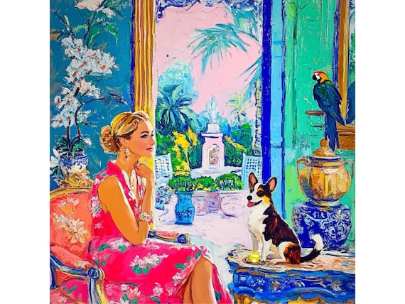 Grandmillennial art, Room with a garden view, whimsical fine art