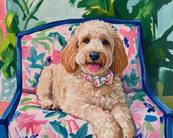 Labradoodle in preppy interior, fine art dog print
