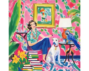 Whimsical Reading Nook Art Print: Colorful Interior Scene