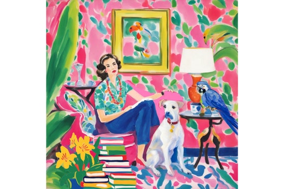 Whimsical Reading Nook Art Print: Colorful Interior Scene