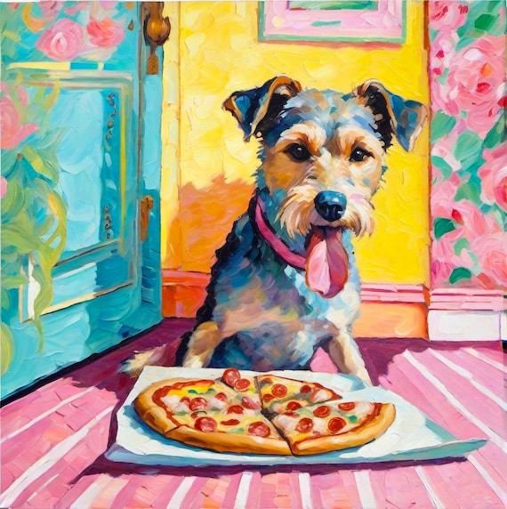 Grandmillennial art, The stolen goods, whimsical terrier painting