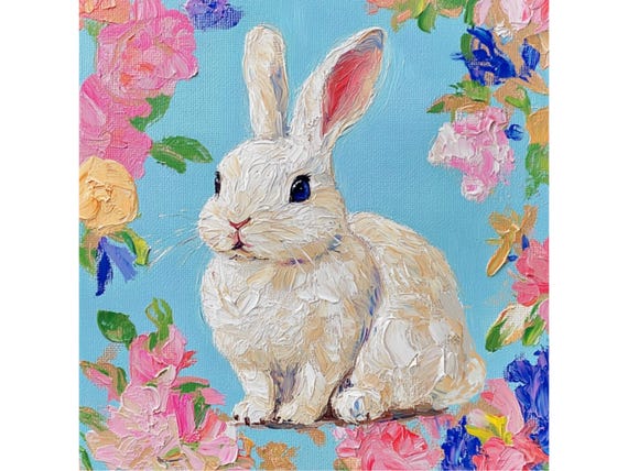 Bunny Watercolor Giclee Art Print: Grandmillennial Preppy Wall Decor