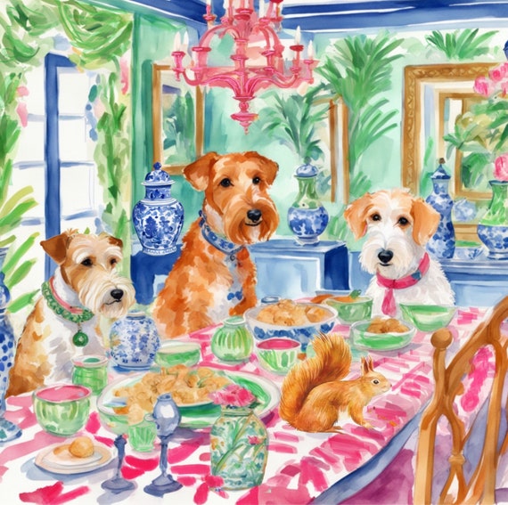 Grandmillennial art, Making things up with the squirrel, whimsical  giclee print