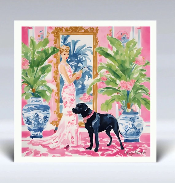 Grandmillennial art, Time to go for a walk, mounted fine art print