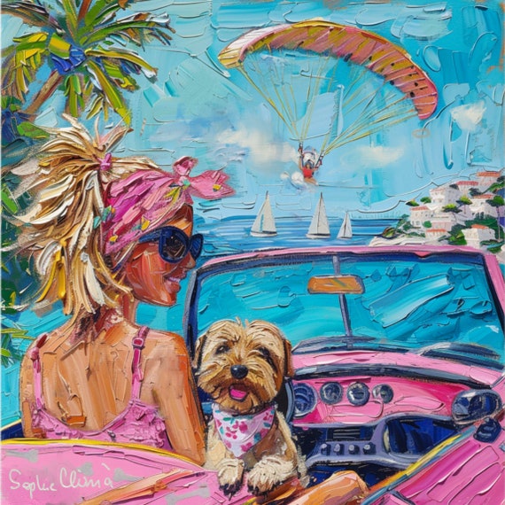 Grandmillennial art, Lets go paragliding, whimsical art print