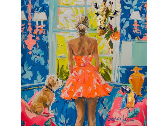 Preppy wall art, Good Morning Mr Giraffe, whimsical fine art