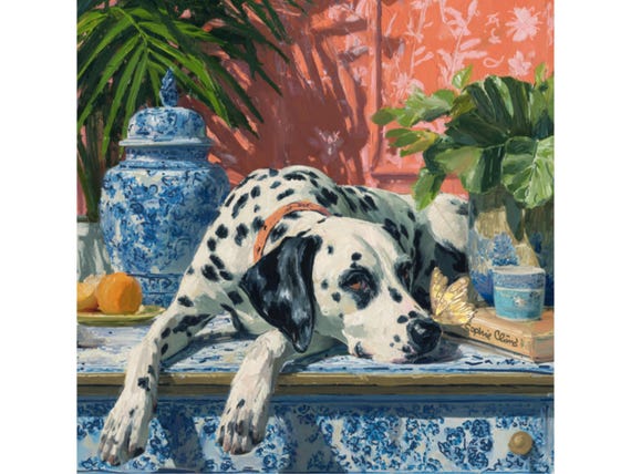 Dalmatian Dog Art Print: Grandmillennial Chinoiserie, Palm Beach Decor